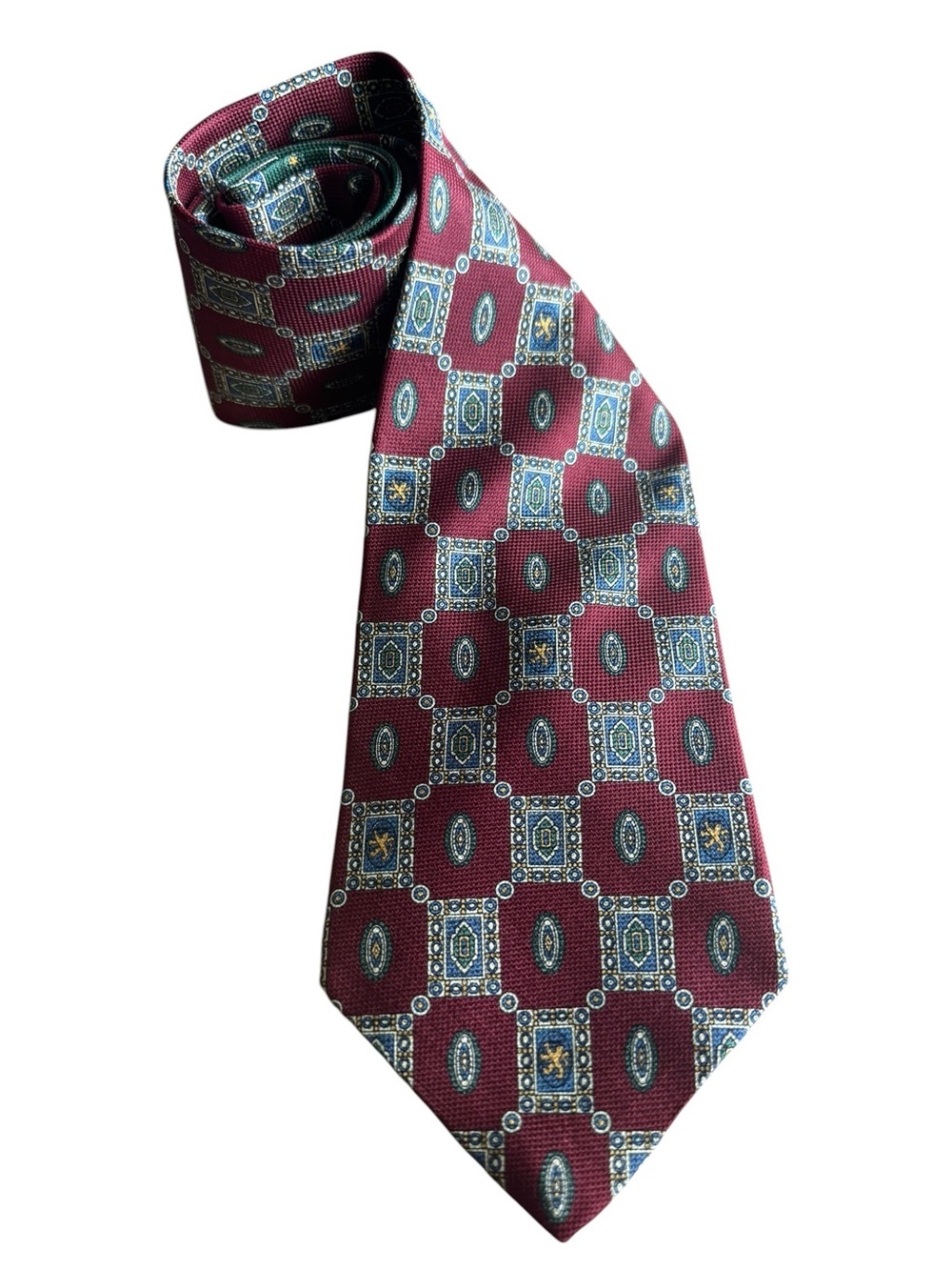 Vintage Tommy Hilfiger Burgundy Geometric Pattern Tie, 100% Silk